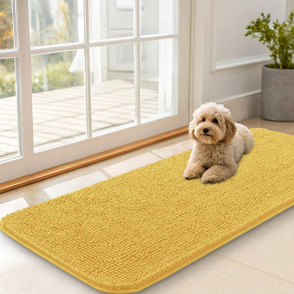 OLANLY Dog Door Mat - Absorbent Non-Slip Mud Mat for Dogs | Quick Dry Chenille, 47x20 Inches, Yellow
