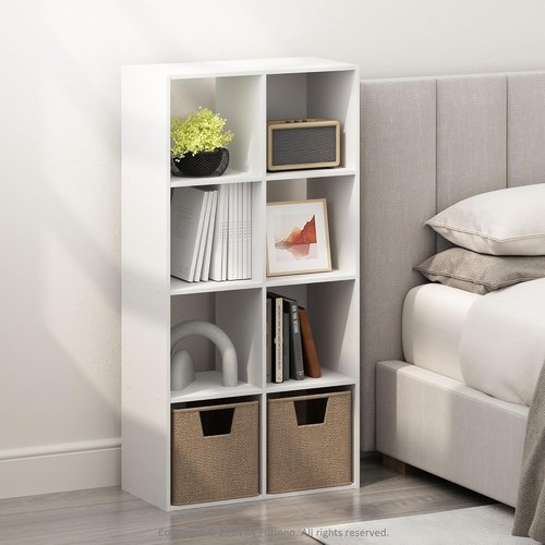 Furinno PELLI 8-Cube Bookshelf - Stylish Horizontal Storage Organizer for Home Office & Living Room | White, 11.7 x 23.7 x 47