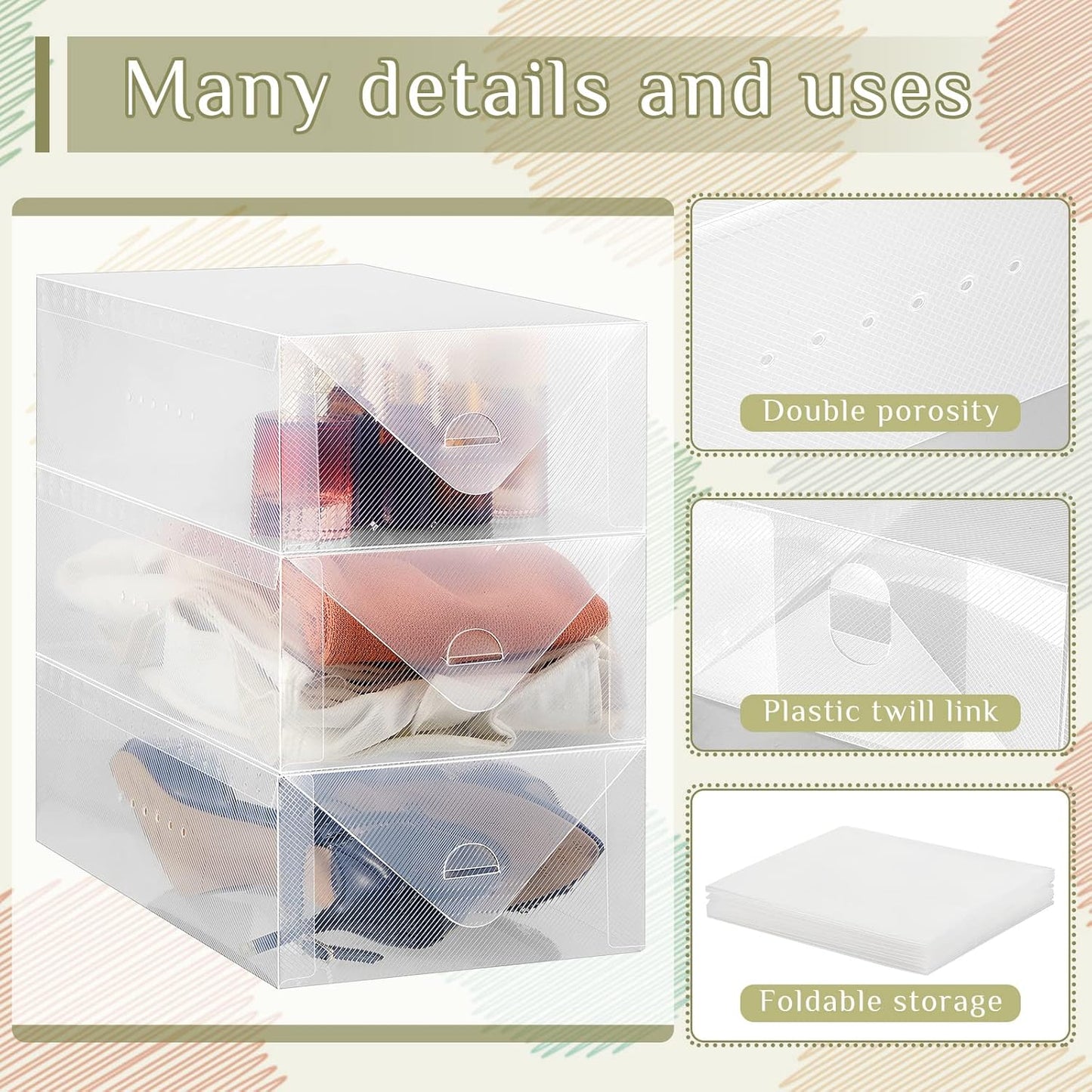Sintuff Clear Shoe Storage Boxes - 20 Pcs Stackable Plastic Organizers for Ankle Boots & Heels | 11.8 x 7.5 x 3.7 Inches