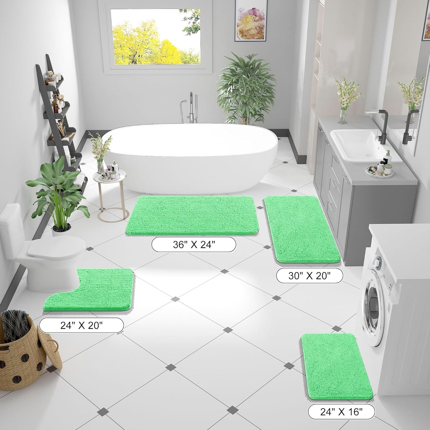 OLANLY Bathroom Rugs - Extra Soft Absorbent Chenille Mats | Quick-Dry, Machine Washable, 44x24 Mint Green
