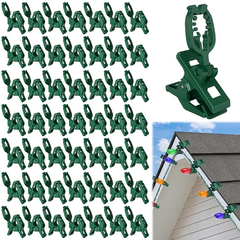 Green 100 Pack KJX Large C7/C9 Christmas Light Spring Clips for Gutters & Roofs