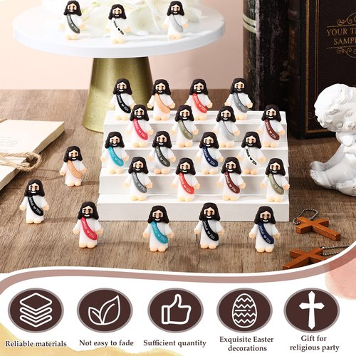 Bememo 25 Pcs Little Jesus Figures, Mini Jesus Loves You Figures, Original Design Multicolor Tiny Easter Figurines to Hide and Seek Religious Gifts for Easter Egg Stuffers(Retro Simple Colors)