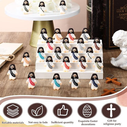 Bememo 25 Pcs Little Jesus Figures, Mini Jesus Loves You Figures, Original Design Multicolor Tiny Easter Figurines to Hide and Seek Religious Gifts for Easter Egg Stuffers(Retro Simple Colors)
