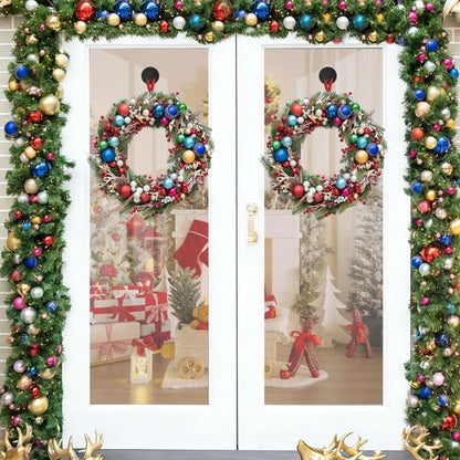 Black Wreath Hanger - 22LB Strong Suction Cup Hooks for Indoor/Outdoor Decor | Reusable for Holidays