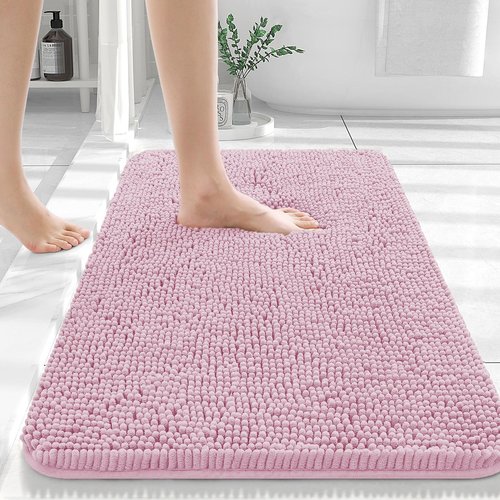 OLANLY Bathroom Rugs 40x24, Extra Soft Absorbent Chenille Bath Rugs, Rubber Backing Quick Dry, Machine Washable Bath Mats for Bathroom Floor, Tub and Shower, Home Decor Accessories, Dusty Rose