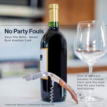 Hicoup Wine Opener - Professional Corkscrews for Wine Bottles w/Foil Cutter and Cap Remover - Manual Wine Key for Servers, Waiters, Bartenders and Home Use - Stainless Steel With Jade Resin Inlay