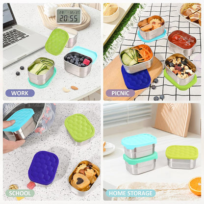 Tanjiae Stainless Steel Snack Containers - 4-Pack 8oz | Reusable Toddler Lunch Boxes with Silicone Lids