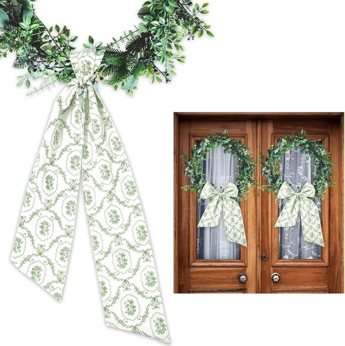 JarThenaAMCS Wreath Sash - Spring Green Floral Garland Ribbon Bow | 55.1 x 5.1 Inch Home Decor