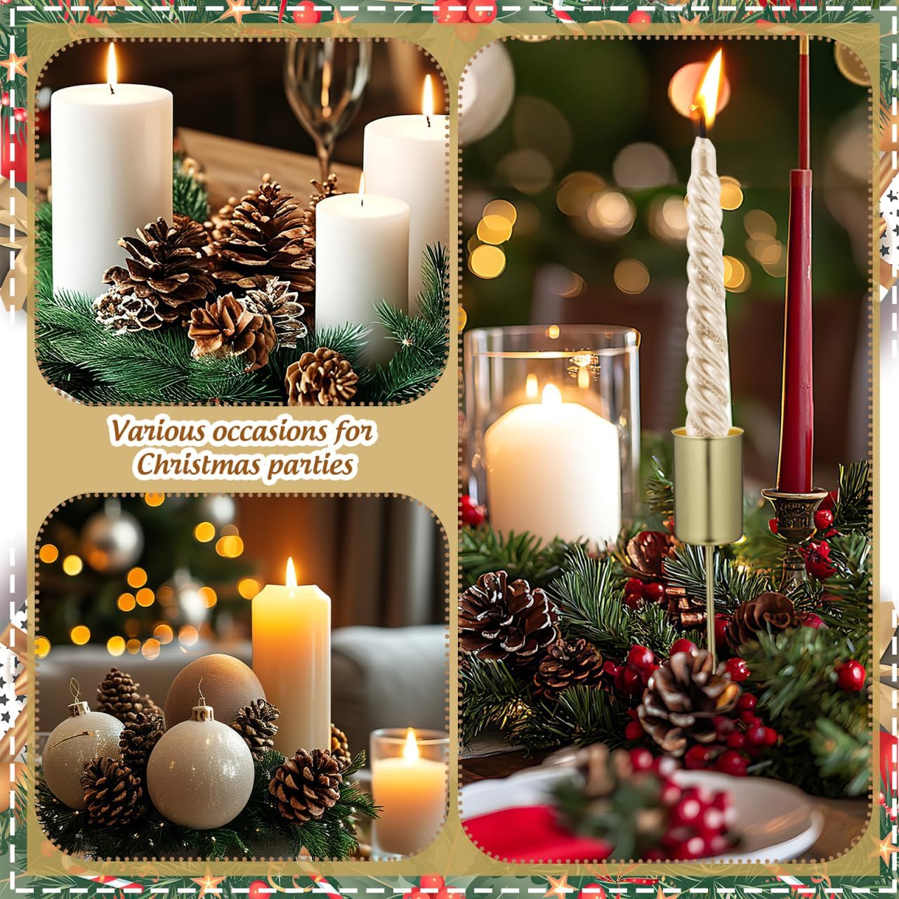Angoily Candle Holder Stakes - 5 Pcs Golden Taper Candlestick Holders for Christmas Tree Decor