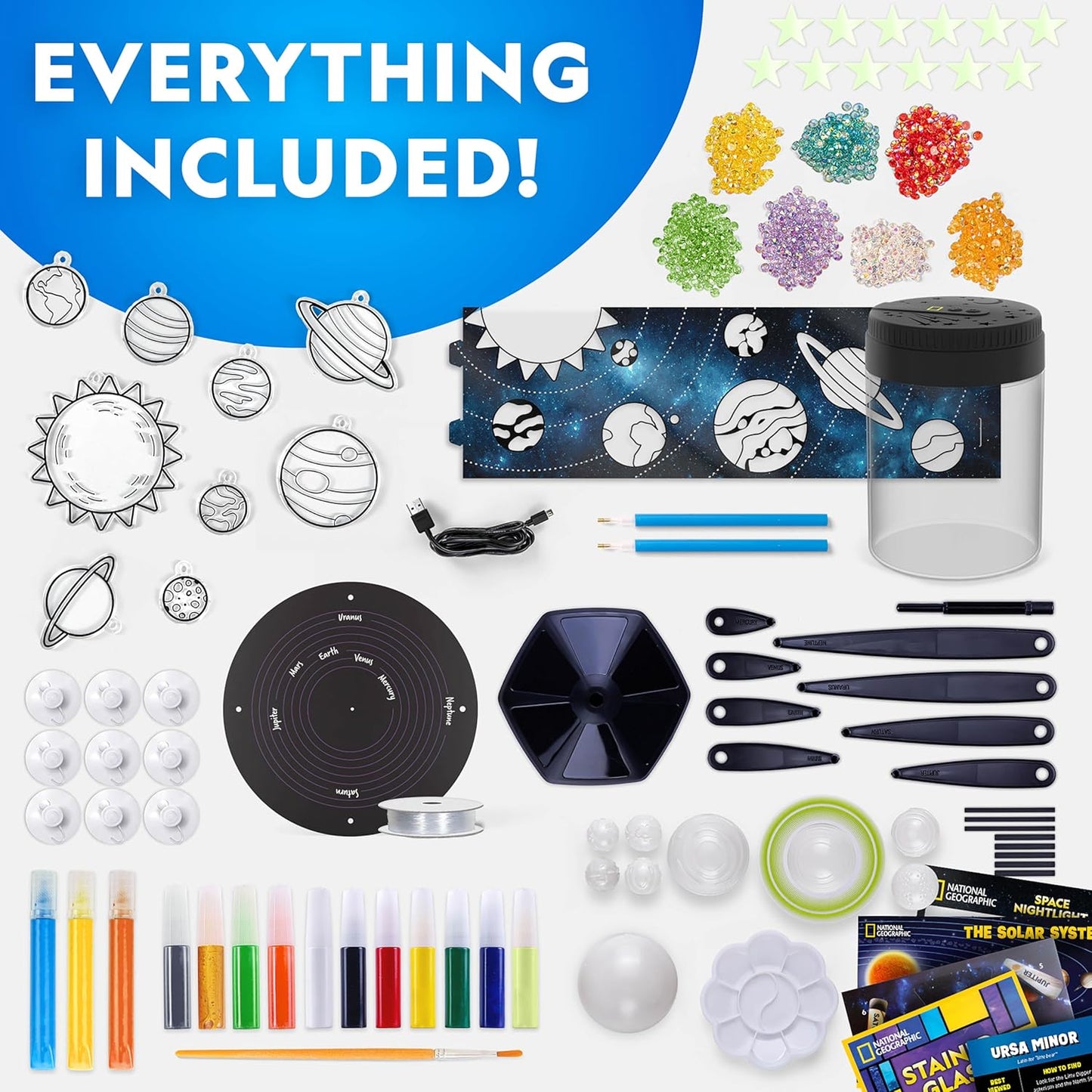 National Geographic Ultimate Space Activity Kit - Glow-in-the-Dark Solar System Model & Diamond Painting Set for Kids
