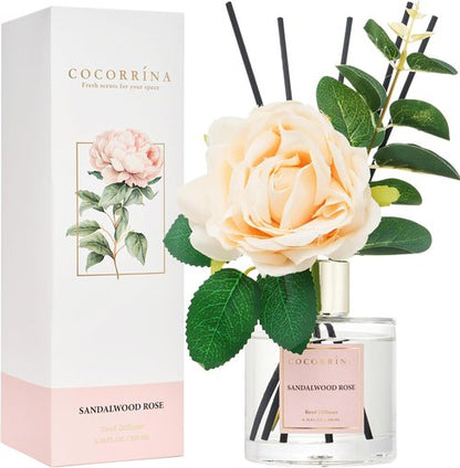 Cocorrina Reed Diffuser Set - Sandalwood Rose Scented Home Fragrance | 6.7 oz for Large Rooms