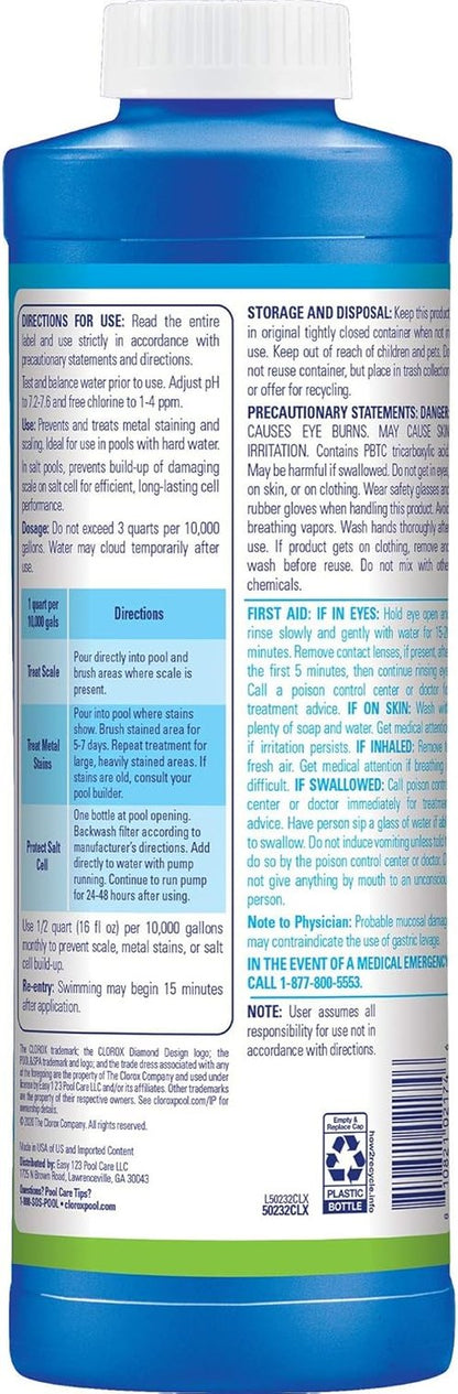 Clorox® Pool&Spa™ Scale & Stain Control - Prevent Metal Stains & Scale Formation, 1 Quart