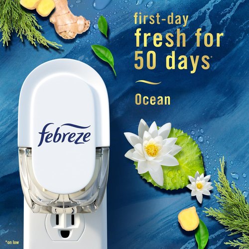 Febreze Plug-In Air Freshener Refill - Long-Lasting Odor-Fighting Scents | Ocean & Mountain, 0.87oz, 4 Count