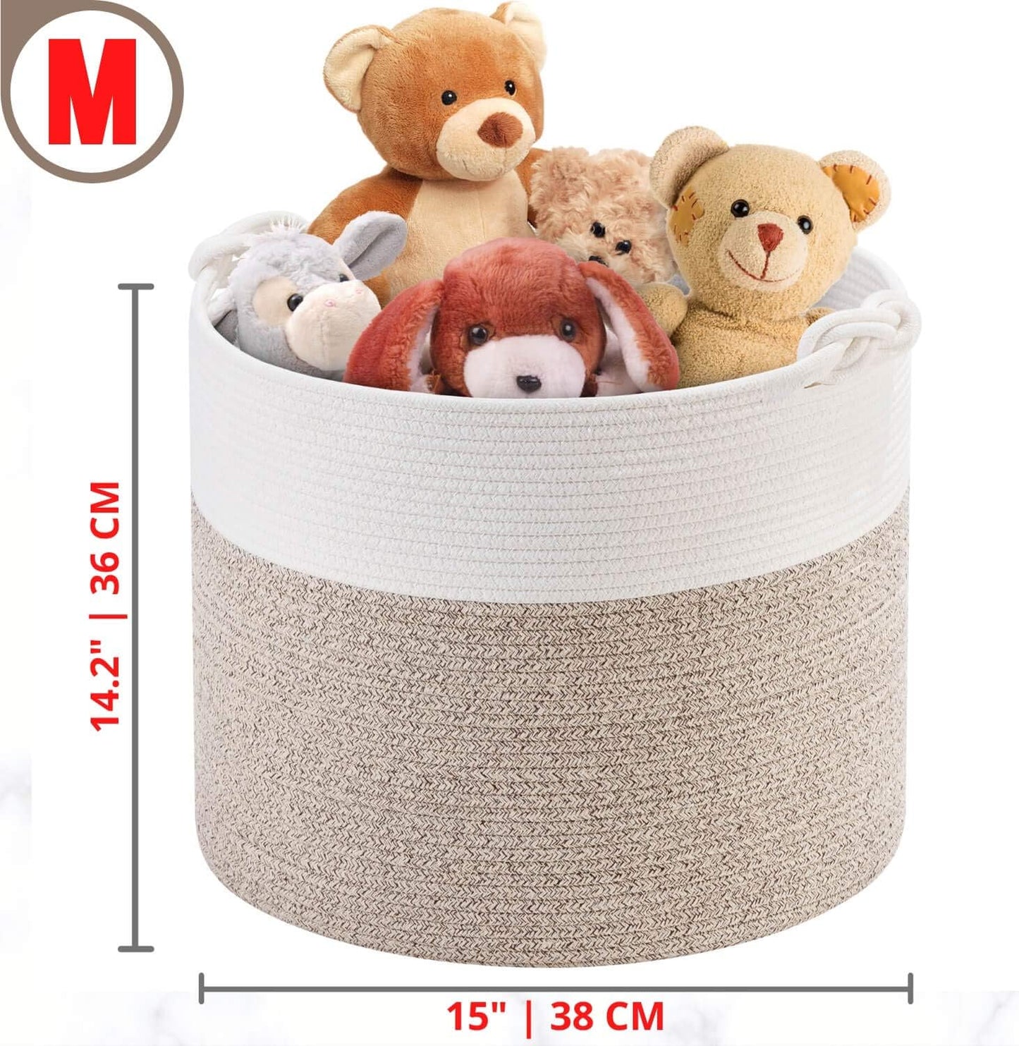 MINTWOOD Design Woven Cotton Rope Storage Basket - 15 x 14.2 Inches | Versatile Toy & Laundry Hamper in Light Brown
