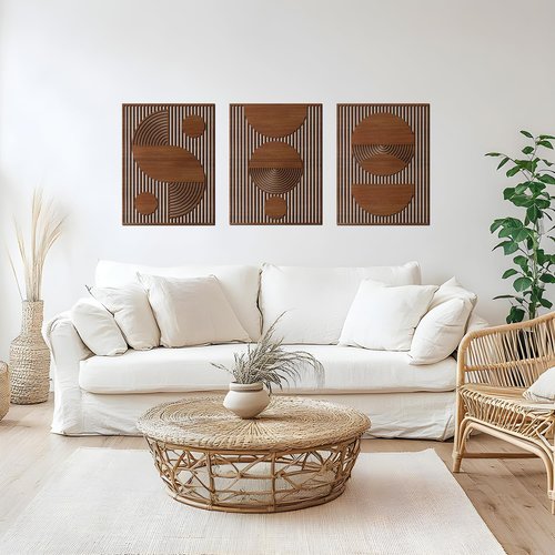 Homenthus Abstract Wood Wall Art - 3 Pcs Mid Century Modern Geometric Decor for Living Room & Office