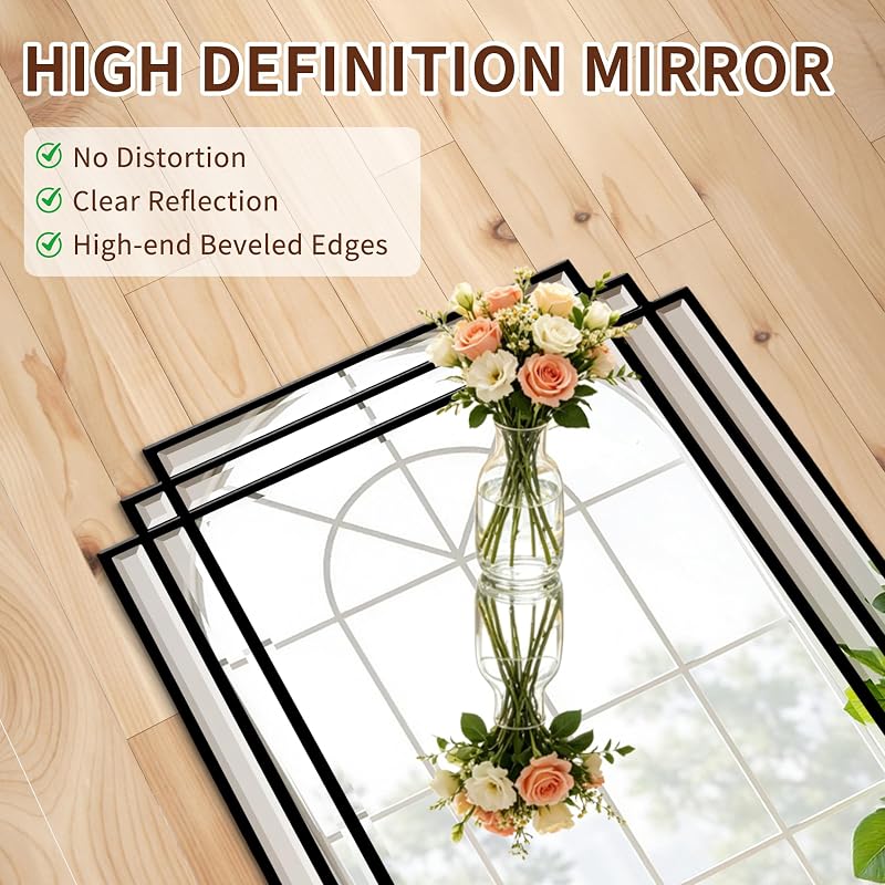 36x24 Black Wood Framed Beveled Mirror - Geometric Wall Mirror, 36"L x 24"W - Variation: Black+36"L x 24"W