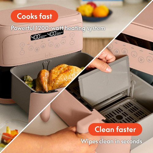Bella 4 Qt TriZone Air Fryer - Dual Basket Design with Removable Divider & Digital Touchscreen | 1200 Watt, Blossom Color