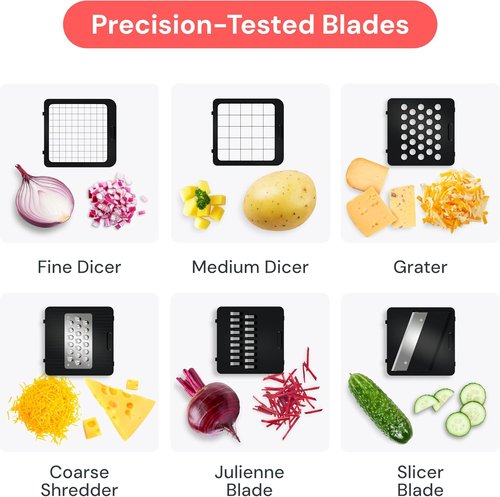Fullstar Mandoline Slicer - 6-in-1 Vegetable Chopper & Cutter with Container | Black Kitchen Essential