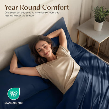 Utopia Bedding Queen Size Sheet Set - Soft & Breathable 4-Piece Microfiber in Navy | Oeko-Tex Certified