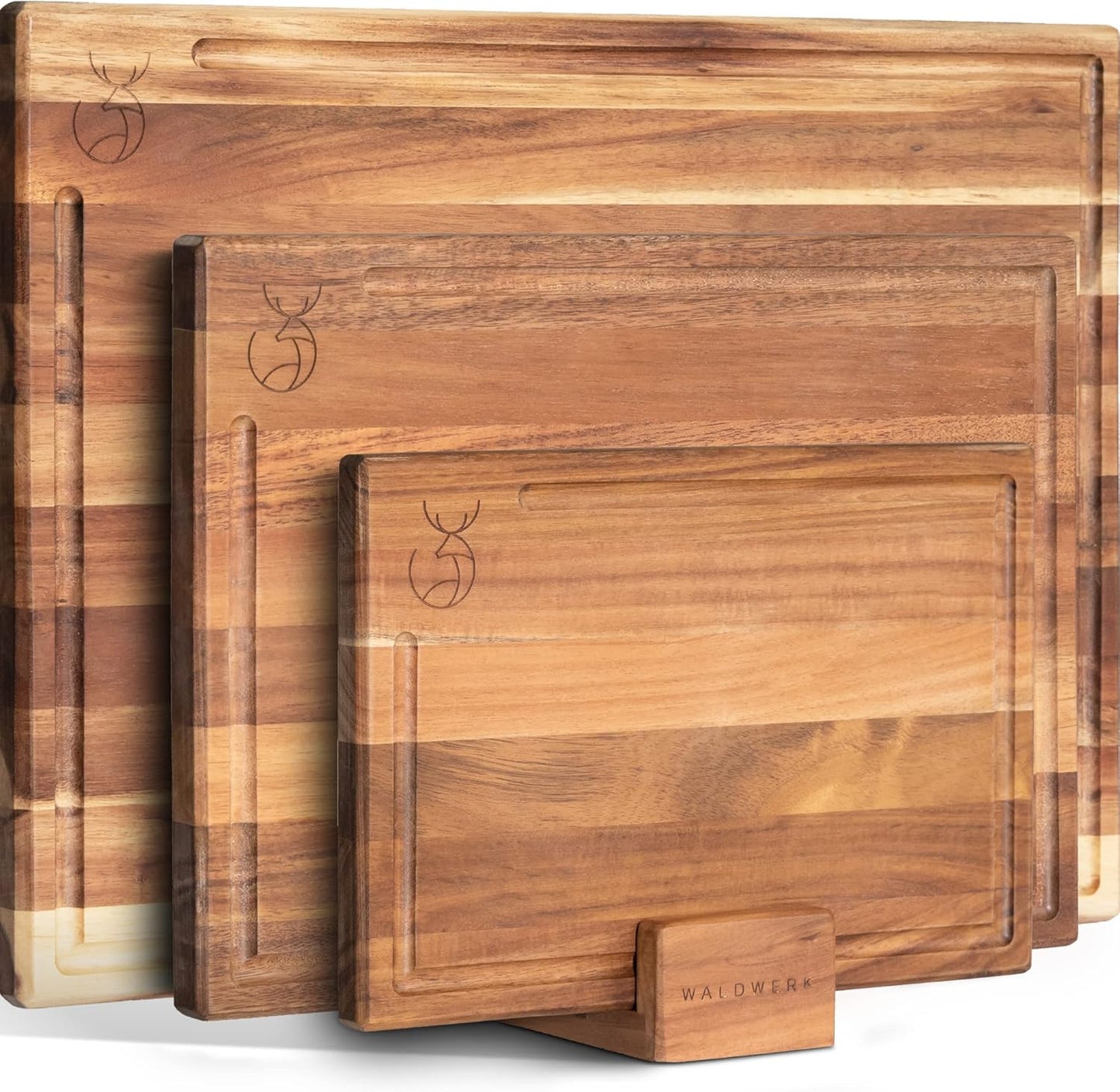 WALDWERK Cutting Board Set - Solid Acacia Wood Kitchen Boards | 15.75 x 12 in, 0.8 in Thick