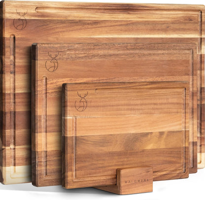 WALDWERK Cutting Board Set - Solid Acacia Wood Kitchen Boards | 15.75 x 12 in, 0.8 in Thick