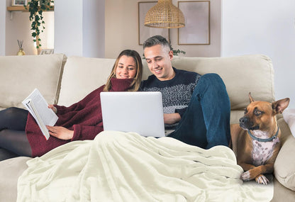 Utopia Bedding Fleece Blanket - Luxury Soft Anti-Static Microfiber | Queen Size Ivory (90x90 Inch)