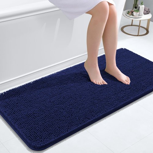 OLANLY Bathroom Rugs 47x20, Extra Soft Absorbent Chenille Bath Rugs, Rubber Backing Quick Dry, Machine Washable Bath Mats for Bathroom Floor, Tub and Shower, Home Decor Accessories, Twilight Sapphire