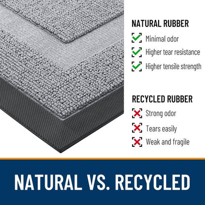 OLANLY Front Door Mat Indoor Outdoor Entrance, Waterproof All-Season, All-Weather Doormat, Sturdy Natural Rubber, Low Profile, Easy Clean Patio Porch Entryway Mat, 59x23, Silver Gray