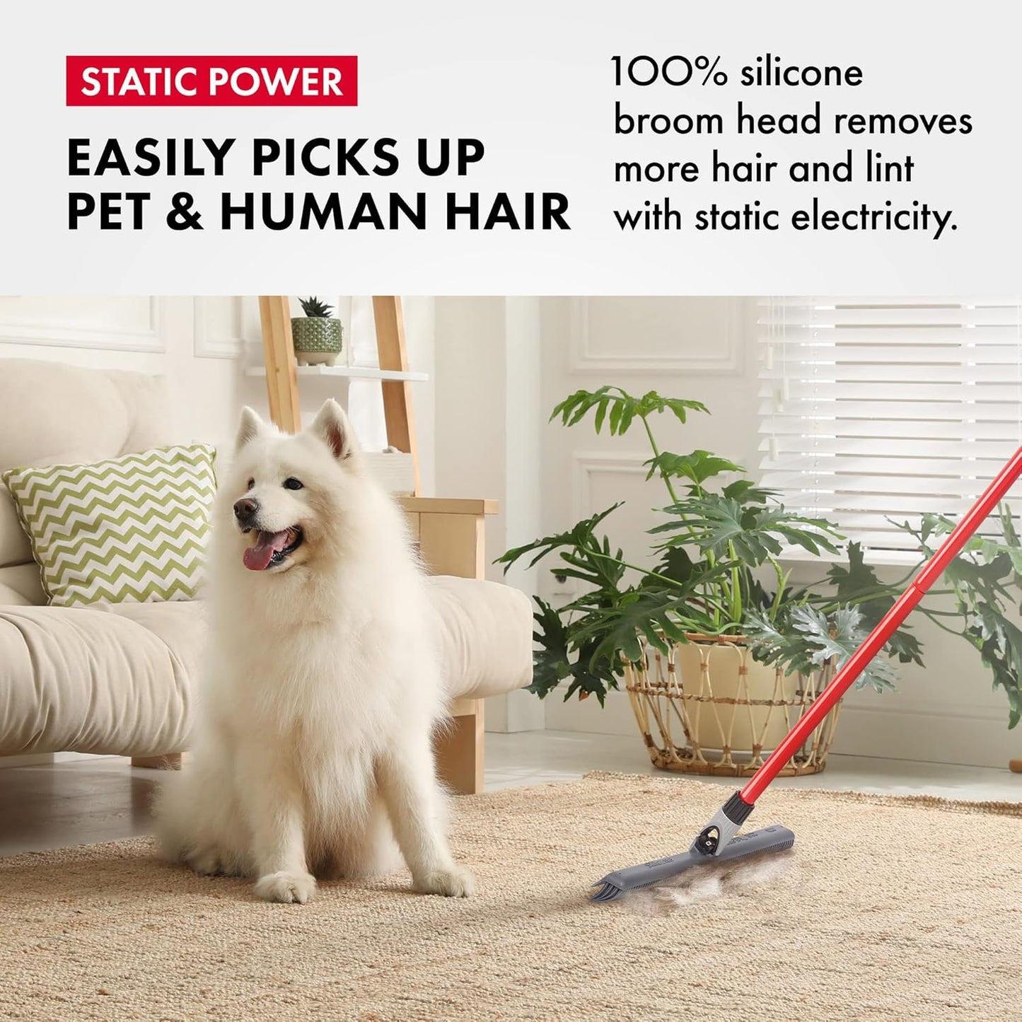 Skiennix 2-in-1 Silicone Rubber Broom | Swivel Pet Hair Removal with Long Handle - Ideal for Carpet & Floors