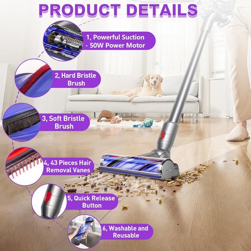 Lemige Vacuum Attachments - Replacement Head for Dyson V7, V8, V10, V11, V15 | Anti-Tangle Motor Brush