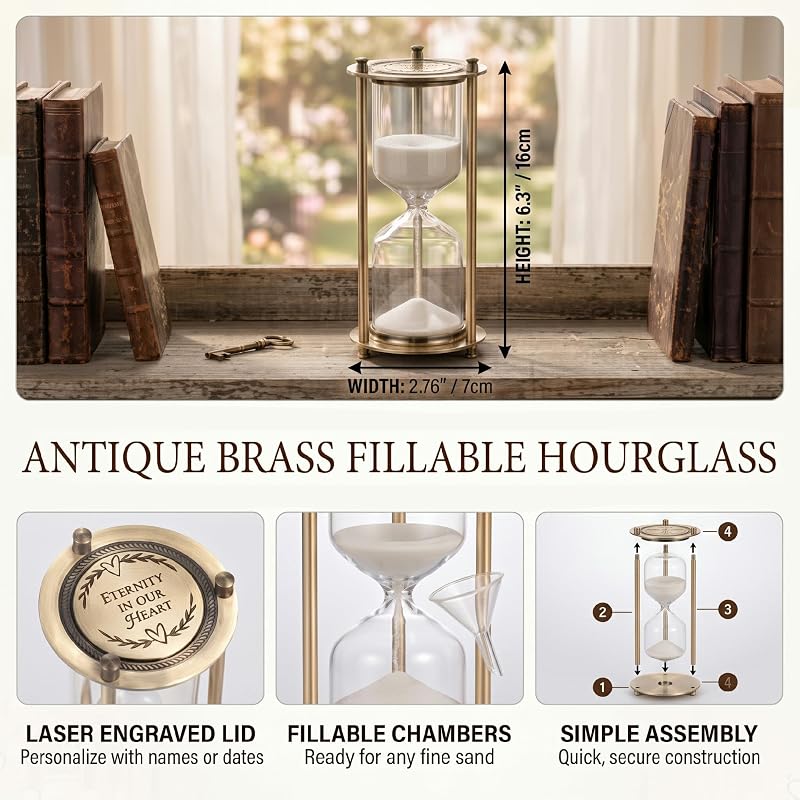 Personalized Engraved Vintage Hourglass Urn for Ashes – Memorial Sand Clock