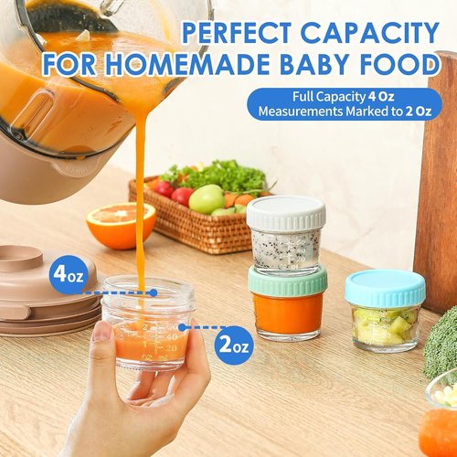 DRKIO Glass Baby Food Storage Containers - 4 Oz Leak-Proof Jars with Lids | Microwave & Dishwasher Safe
