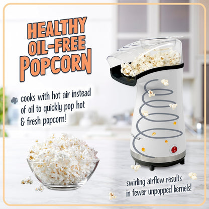 Nostalgia Air Popper Popcorn Maker - Oil-Free 16 Cups Popcorn | Includes 4-Oz Measuring Cup - White