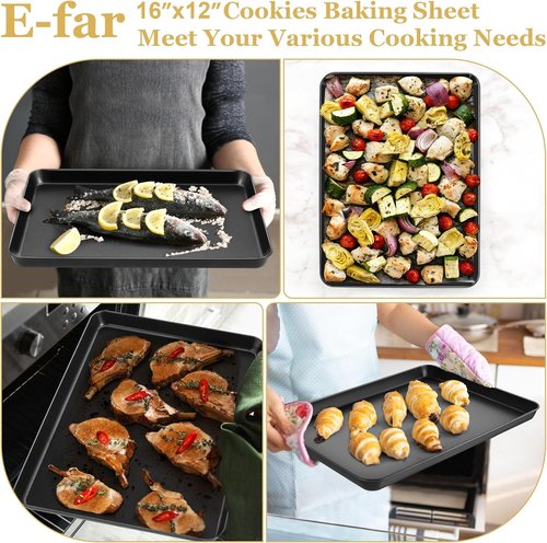 E-far Non-Stick Baking Sheet - 16x12 Inch Carbon Steel Cookie Pan for Easy Oven Roasting & Baking