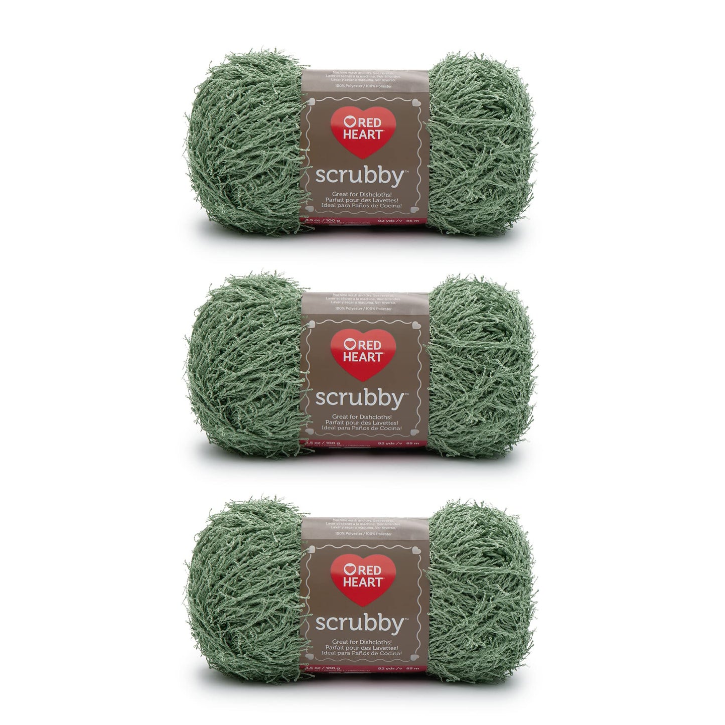 Red Heart Scrubby Green Tea Yarn - 3 Pack of 100g/3.5oz - Polyester - 4 Medium (Worsted) - 92 Yards - Knitting/Crochet