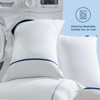 Bedsure Queen Pillows Set of 2, Luxury Hotel Firm Pillows for Sleeping, Decoration Strip Diamond Design Cover, Fluffy Original Down Alternative Filling for Side, Back or Stomach Sleepers