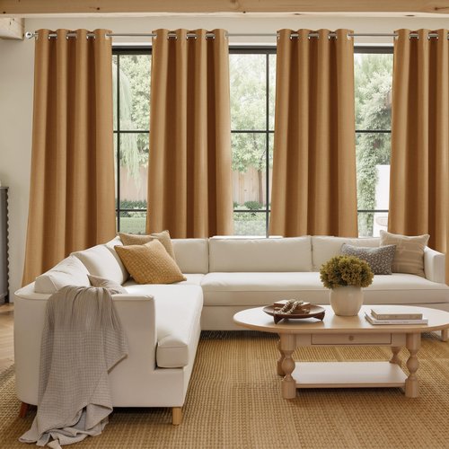 NICETOWN Faux Linen Gold Brown Blackout Curtains 84 inches Long for Living Room - Privacy Panels for Bedroom, Modern Farmhouse Style Easy Care Grommet Top, 2 Panels, W52 by L84