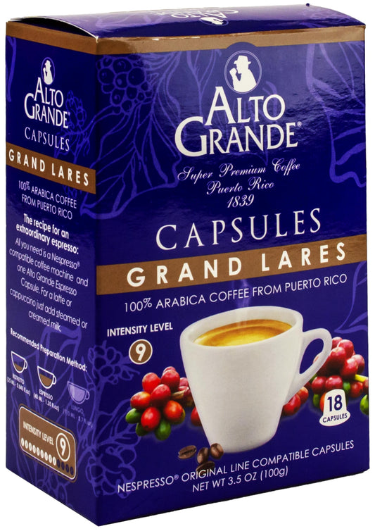 Alto Grande Super Premium Capsules for Nespresso Machines, 100 Percent Arabica Coffee From Puerto Rico (Grand Lares, 18 Count)