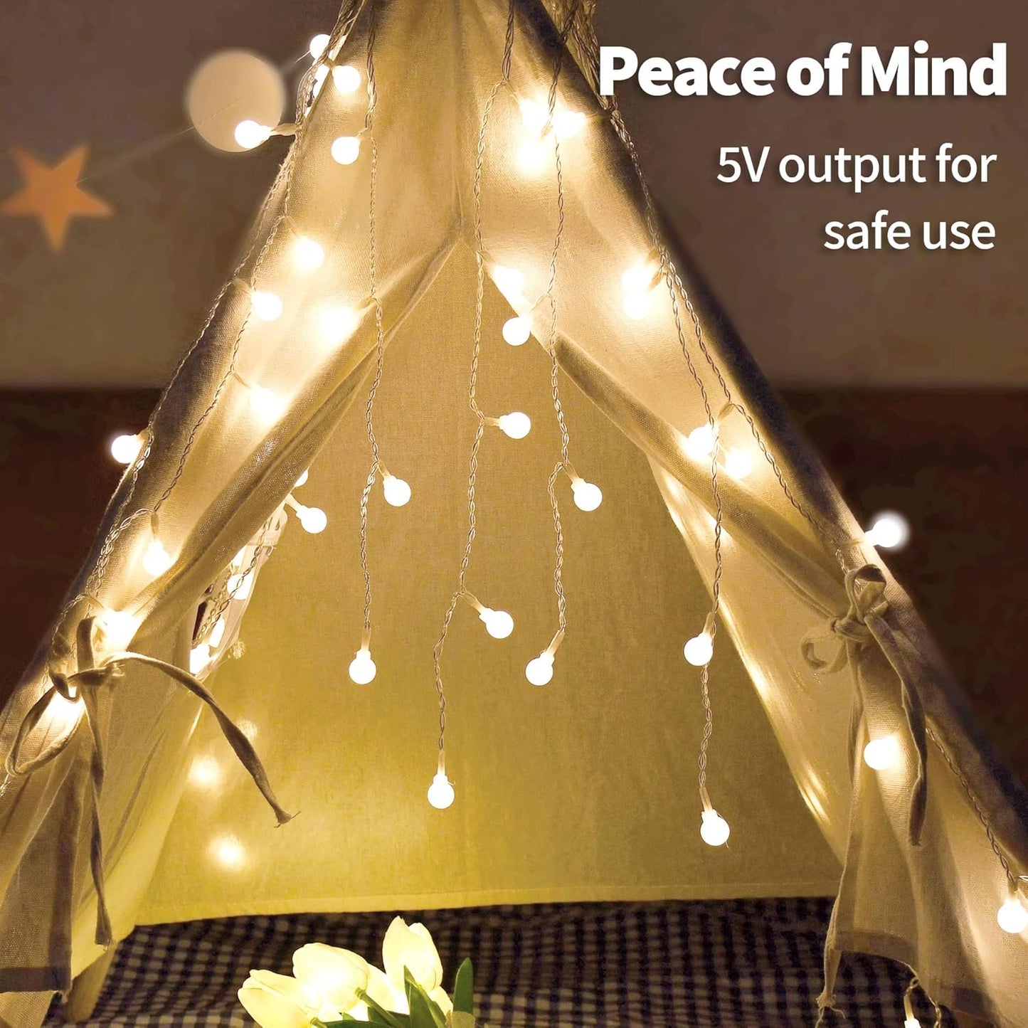 YOLIGHT Fairy Curtain Lights - 13ft 96 LED USB/Battery Powered Globe String Lights for Bedroom & Party Decor | Warm White