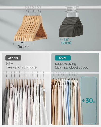 SONGMICS Velvet Hangers - Non-Slip 50 Pack with 360° Swivel Hook & Wide Shoulder Notches - Gray