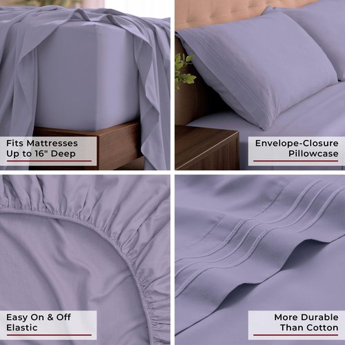 Mellanni King Sheets Set - 4 PC Iconic Collection Bedding - Hotel Luxury, Extra Soft, Cooling Bed Sheets - Wrinkle, Fade, Stain Resistant (King, Violet)
