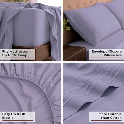 Mellanni King Sheets Set - 4 PC Iconic Collection Bedding - Hotel Luxury, Extra Soft, Cooling Bed Sheets - Wrinkle, Fade, Stain Resistant (King, Violet)