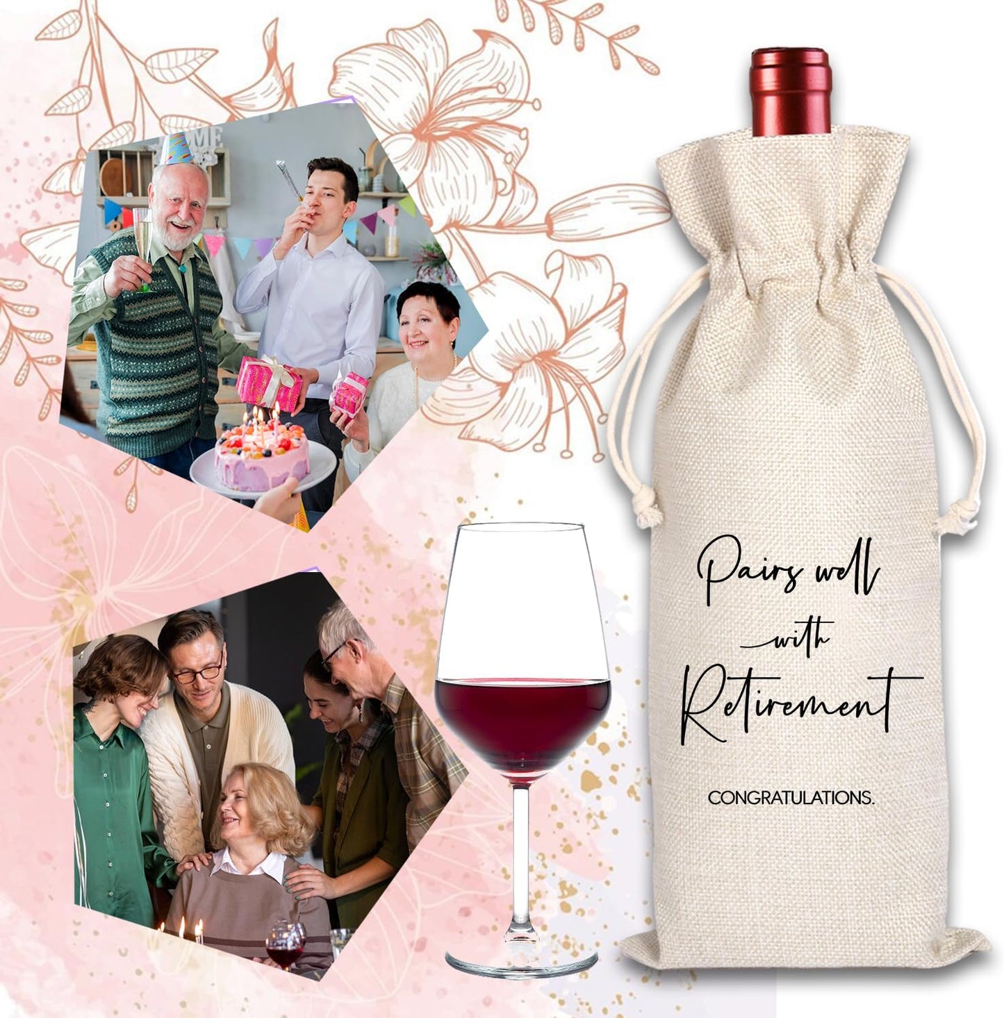 Retirement Gift Wine Bag, Best Retirement Gifts Farewell Leaving Gifts for Teacher Coworker Friend Colleagues Nurse Boss Retirees Work,Pairs Well With Retirement (Beige03)