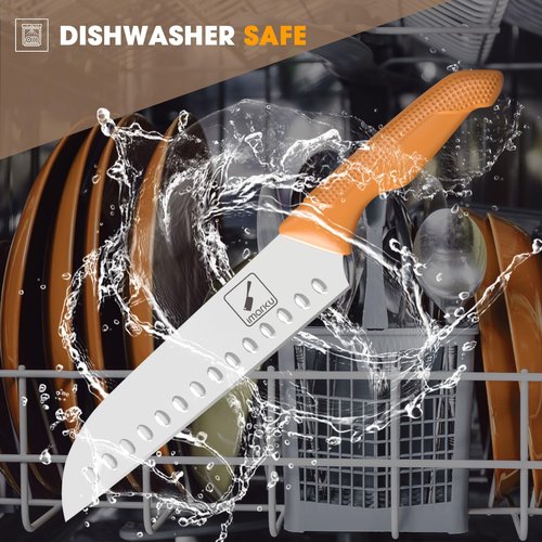 imarku Knife Set, Sharp Block Knife Set with Built-in Sharpener, Japanese Stainless Steel with Non-Slip Ergonomic Handle, Dishwasher Safe, Kitchen Gifts for Man Woman, Best For Home gift, Burnt Orange