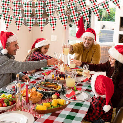 Skiennix 54" x 108" Plastic Tablecloth - Red Green White Plaid Design for Parties & Holidays