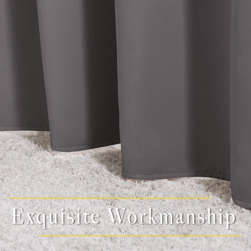NICETOWN Grey Bedroom Curtains Blackout 96 inches Long, Grommet Energy Saving Thermal Drapes Room Darkening Sound Dampening Window Treatments for Living Room, W52 x L96, 2 Panels