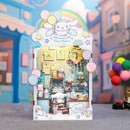 Hands Craft Cinnamoroll Cloud Bakery Book Nook Kit - Kawaii 3D Puzzle with LED Lights | DIY Wooden Craft for Bedroom Decor