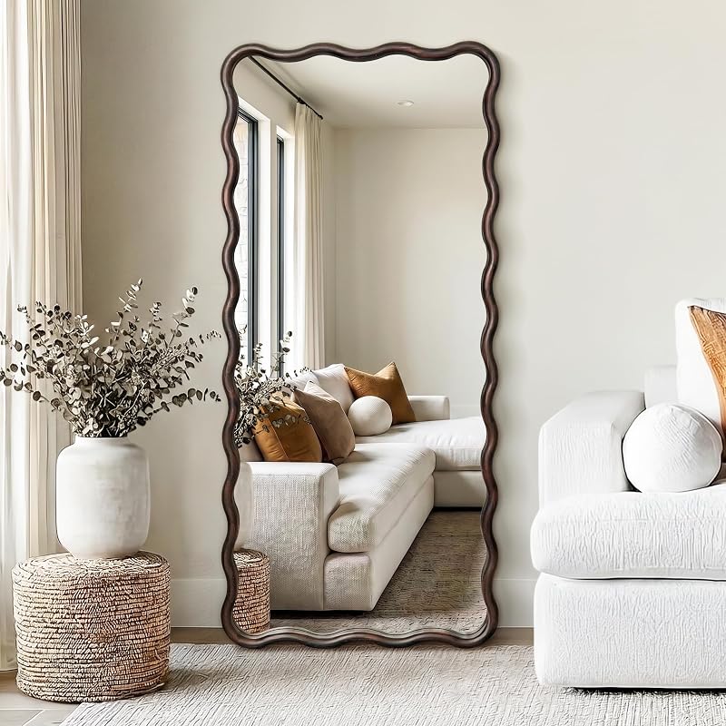 Full Length Mirror 56" x 24" Wood Framed - Dark Brown Wavy Floor Mirror (Variation: 56"L x 24"W)