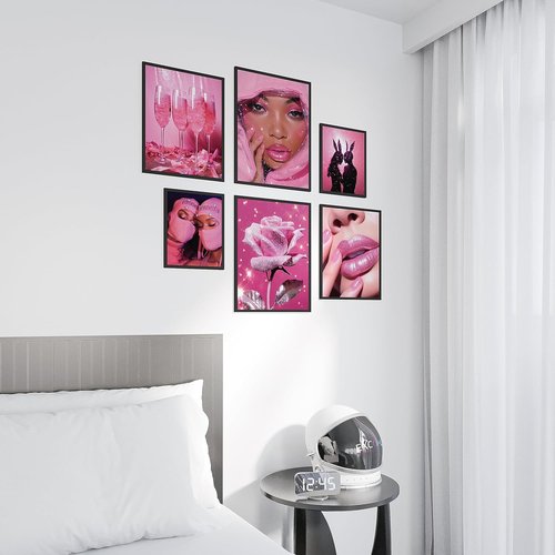 EXCOOL CLUB Pink Room Decor - Aesthetic 12x16 Hot Pink Wall Art Prints for Trendy Teen Girls' Dorm (Unframed)