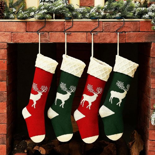 GOER Knit Christmas Stockings - 18" Elk Pattern | Set of 4 Festive Holiday Decor